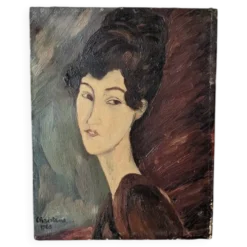 Acrylique sur toile tableau ancien portrait vintage