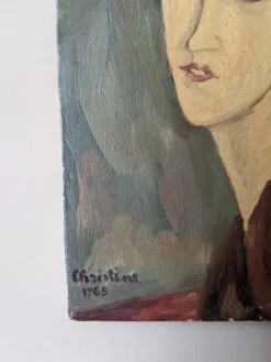 Acrylique sur toile tableau ancien portrait vintage