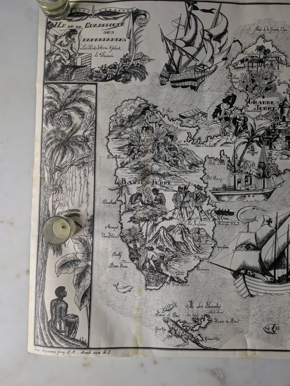 Affiche ancienne sur la Guadeloupe imp par Jarry signée par G.Costes.