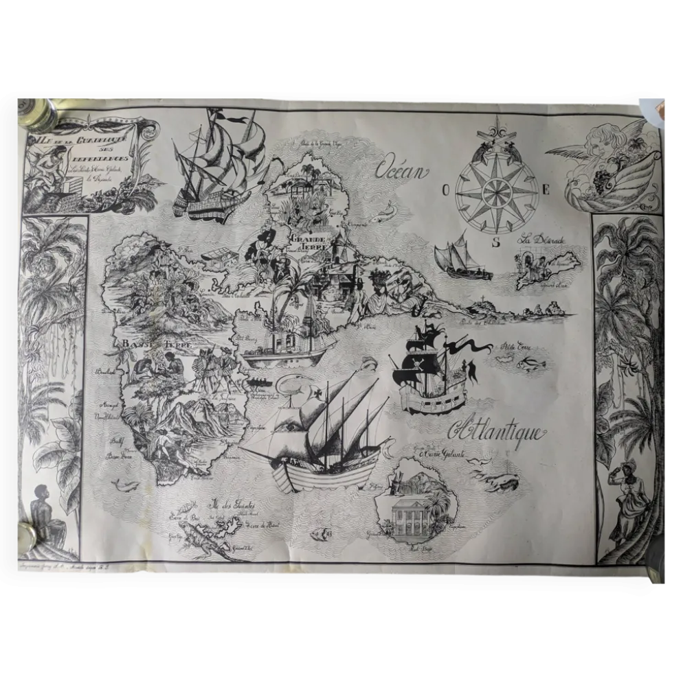 Affiche ancienne sur la Guadeloupe imp par Jarry signée par G.Costes.