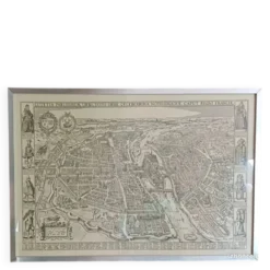 Affiche ancien plan de Paris - cadre inox