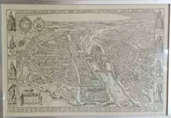 Affiche ancien plan de Paris - cadre inox