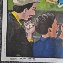 Affiche scolaire ancienne Ogé-Hachette Le Stade & La Ménagerie – Années 60