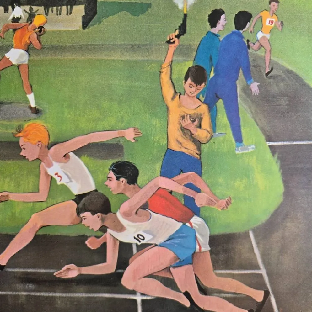 Affiche scolaire ancienne Ogé-Hachette Le Stade & La Ménagerie – Années 60