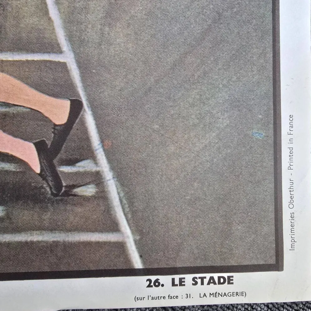 Affiche scolaire ancienne Ogé-Hachette Le Stade & La Ménagerie – Années 60