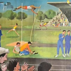 Affiche scolaire ancienne Ogé-Hachette Le Stade & La Ménagerie – Années 60