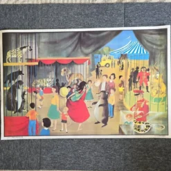 Affiche scolaire ancienne Ogé-Hachette Le Stade & La Ménagerie – Années 60