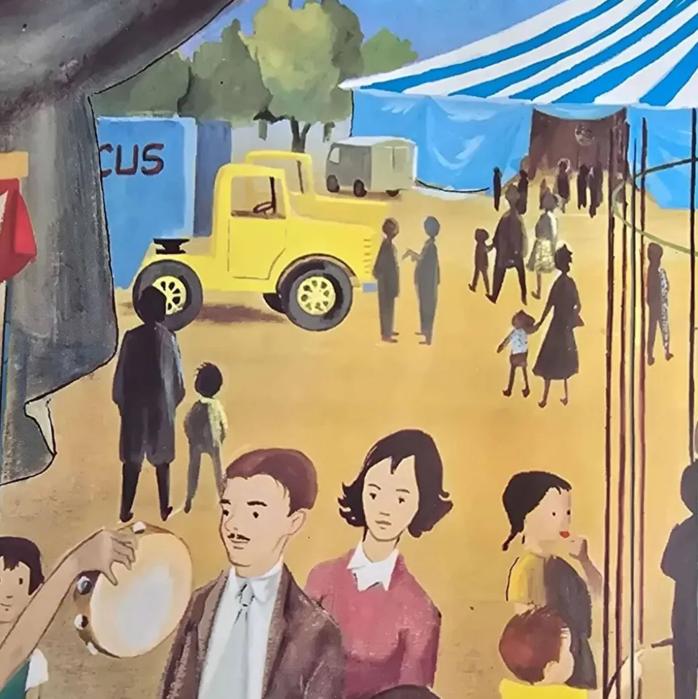 Affiche scolaire ancienne Ogé-Hachette Le Stade & La Ménagerie – Années 60