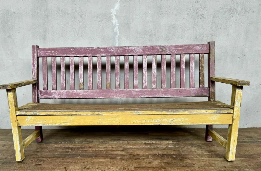 Ancien banc de bistrot à dossier en chêne