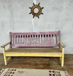 Ancien banc de bistrot à dossier en chêne