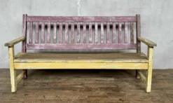 Ancien banc de bistrot à dossier en chêne