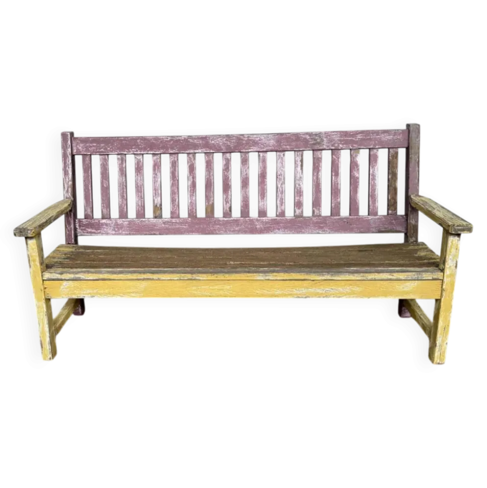 Ancien banc de bistrot à dossier en chêne