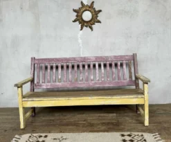 Ancien banc de bistrot à dossier en chêne