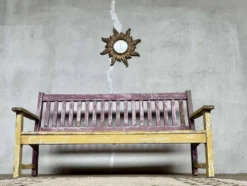 Ancien banc de bistrot à dossier en chêne