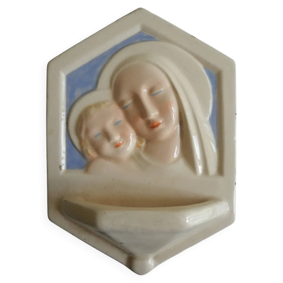 ancien bénitier Desvres Fourmaintraux earthenware holy water font