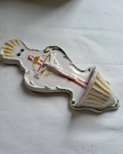 Ancien Bénitier en Faïence Croix Christ