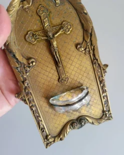 Ancien Bénitier Mural en Bronze Style Louis XVI Crucifix Croix