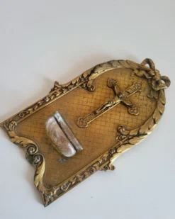 Ancien Bénitier Mural en Bronze Style Louis XVI Crucifix Croix