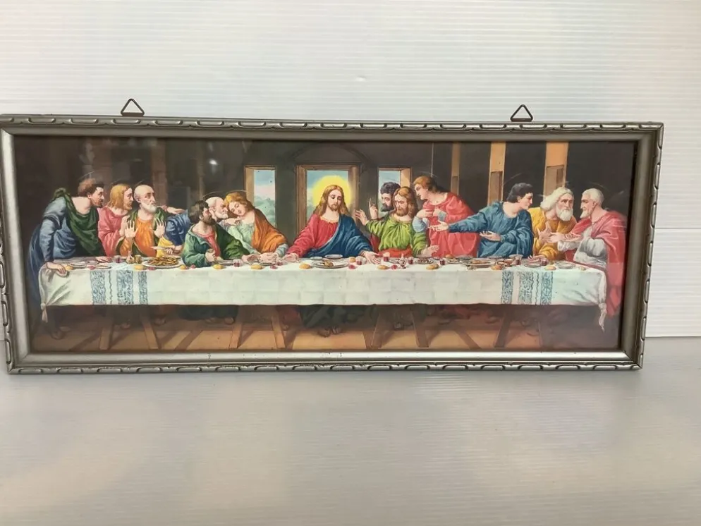 Ancien cadre religieux JC et les 12 apôtres la cène