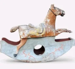 Ancien Cheval À Bascule XIXe Siècle En Bois Et Papier Mâché Peint