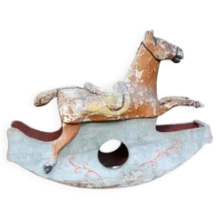 Ancien Cheval À Bascule XIXe Siècle En Bois Et Papier Mâché Peint