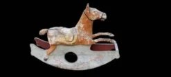 Ancien Cheval À Bascule XIXe Siècle En Bois Et Papier Mâché Peint