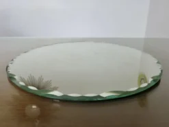 Ancien grand miroir rond, à poser, biseauté, art déco, années 40 50