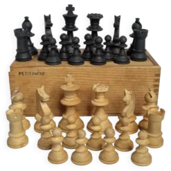 Ancien jeu d'échecs design Staunton – Pièces en bois tourné (Roi 6 cm)