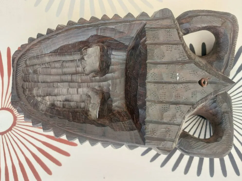 Ancien Masque Sculpté Bois Ebene (2,9kg) - Art Tribal / Ethnique - 25cm