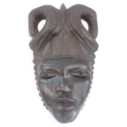 Ancien Masque Sculpté Bois Ebene (2,9kg) - Art Tribal / Ethnique - 25cm