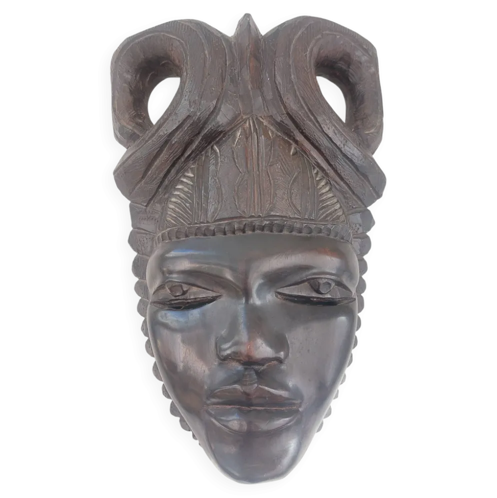 Ancien Masque Sculpté Bois Ebene (2,9kg) - Art Tribal / Ethnique - 25cm