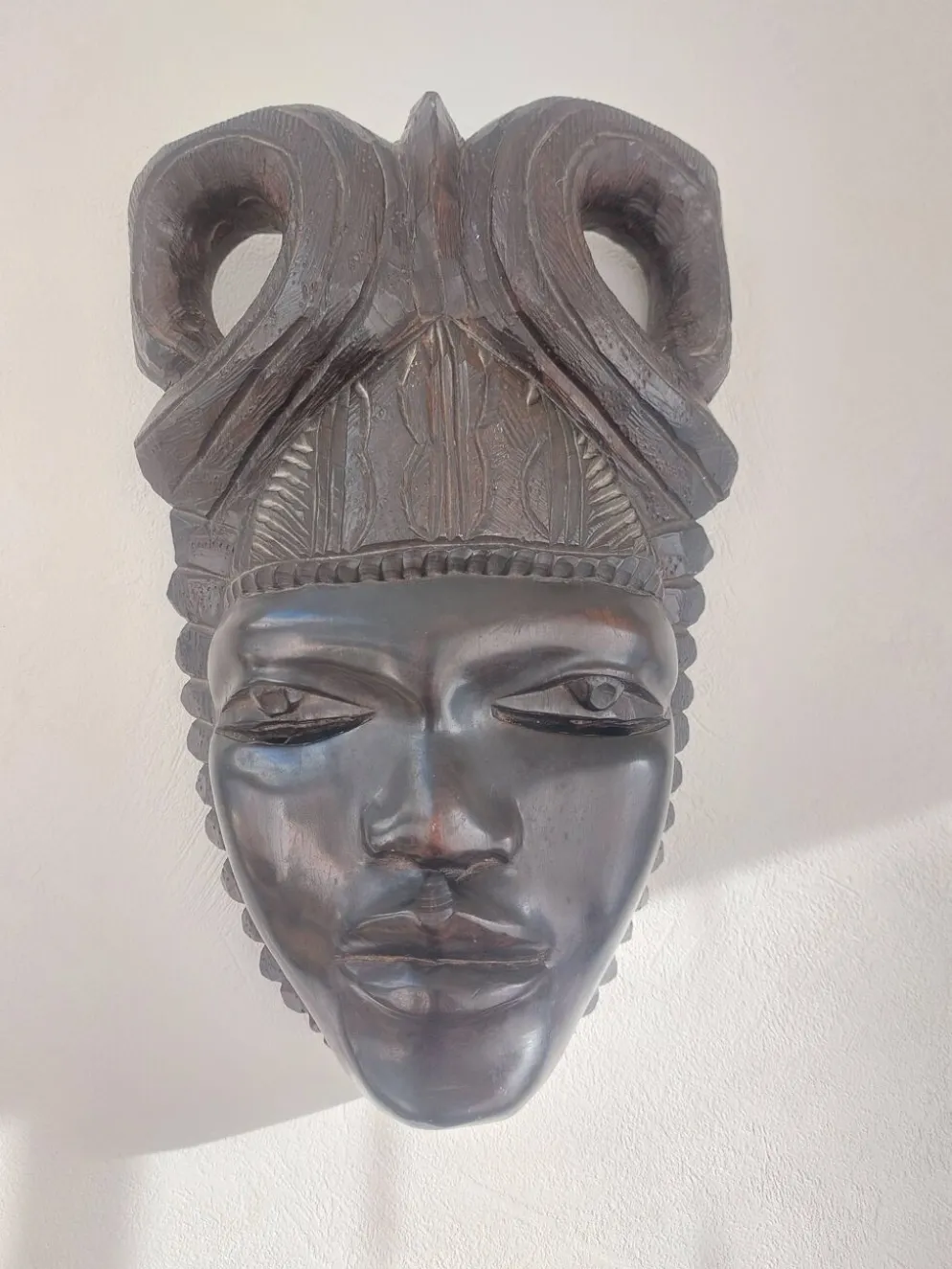 Ancien Masque Sculpté Bois Ebene (2,9kg) - Art Tribal / Ethnique - 25cm