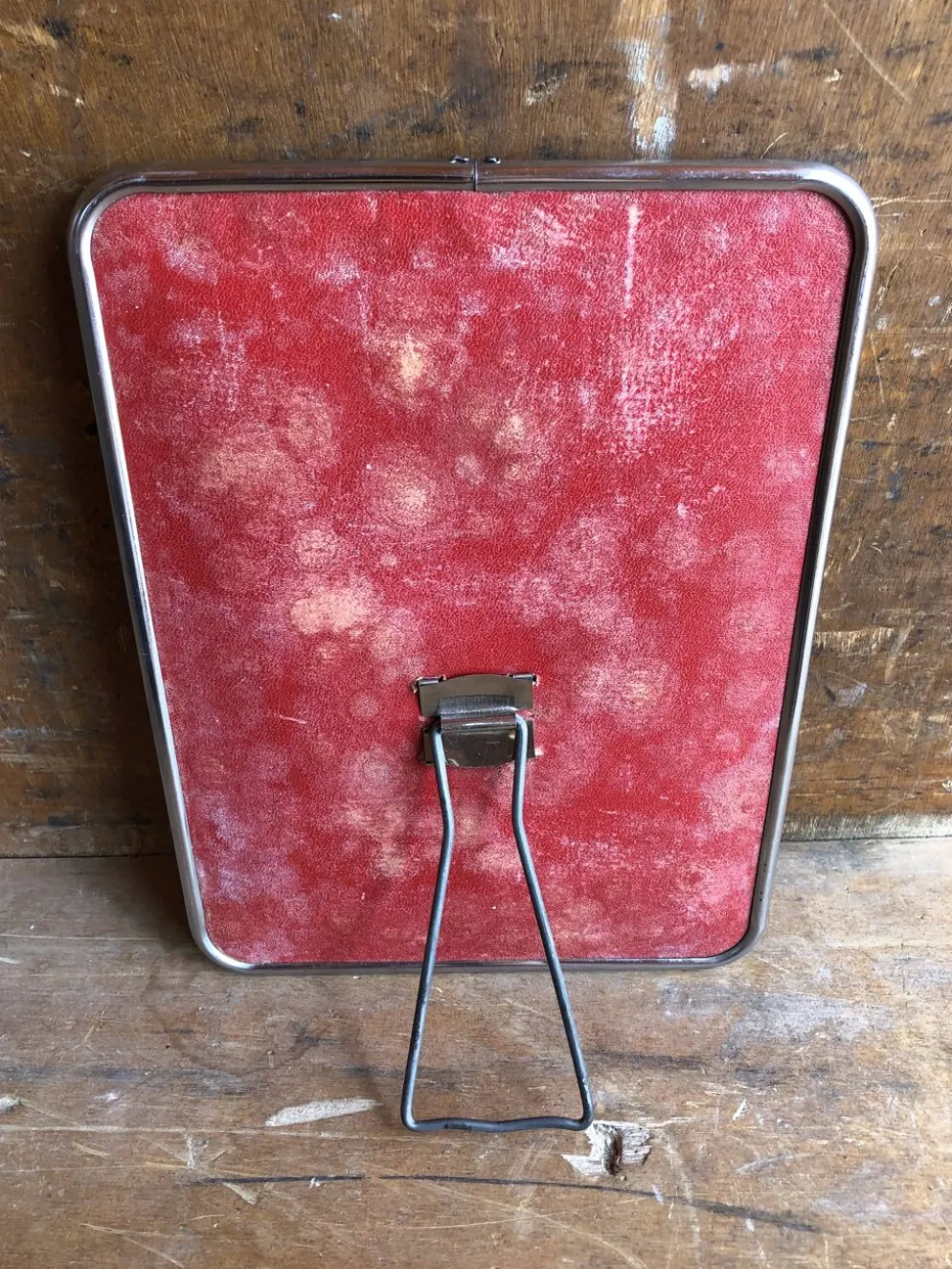 Ancien miroir barbier contour alu + trépied décoration années 50 vintage