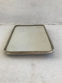 Ancien miroir barbier contour alu + trépied + fond marron décoration vintage