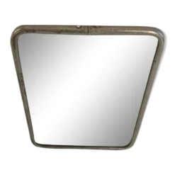 Ancien miroir barbier contour alu + trépied + fond marron décoration vintage