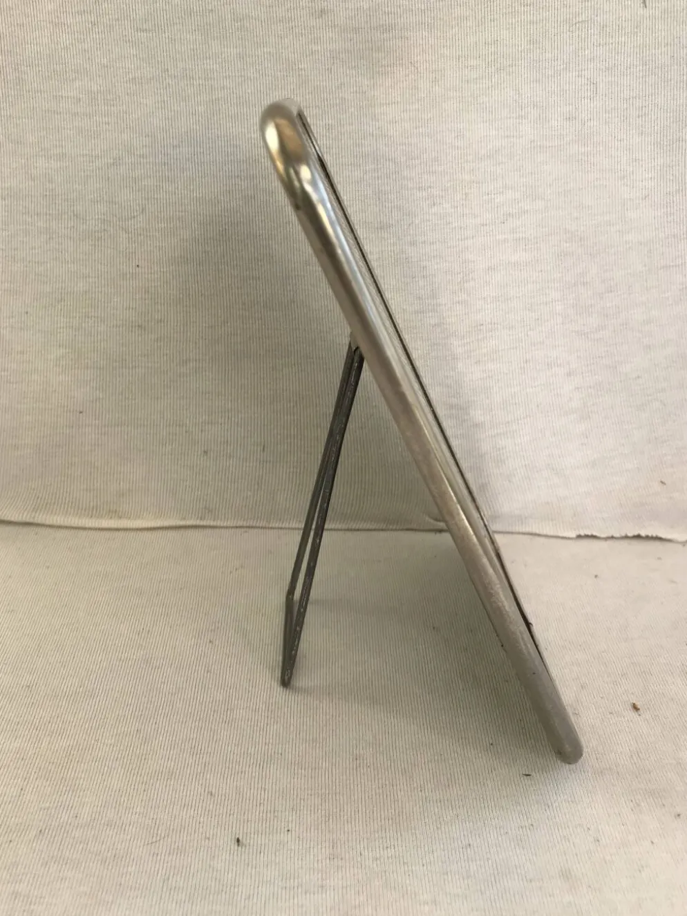 Ancien miroir barbier contour alu + trépied décoration vintage