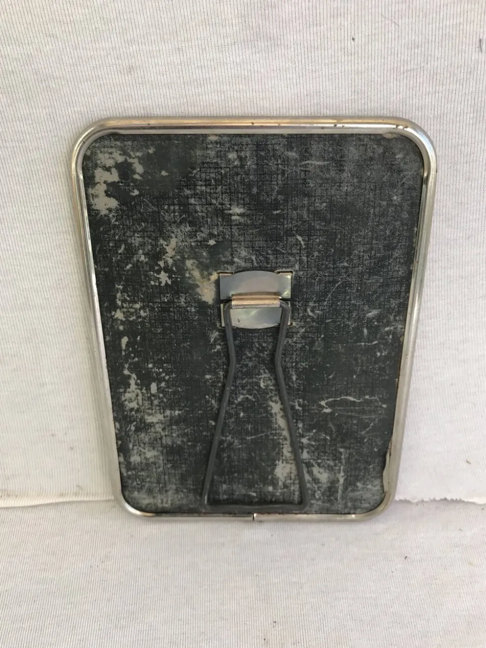 Ancien miroir barbier contour alu + trépied décoration vintage