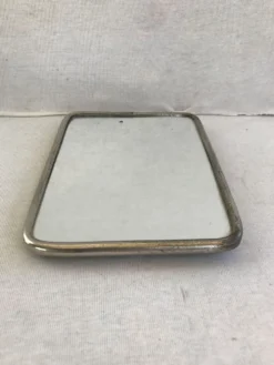 Ancien miroir de barbier contour en aluminium et trépied décoration vintage