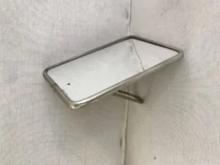 Ancien miroir de barbier contour en aluminium et trépied décoration vintage