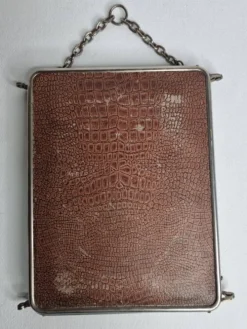 Ancien miroir de barbier triptyque, cadre métal et dos simili cuir 1930