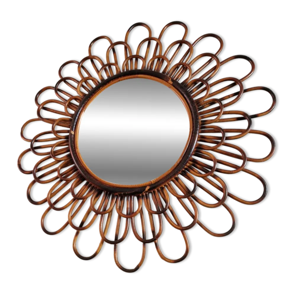Ancien Miroir En Rotin