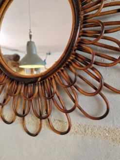 Ancien Miroir En Rotin