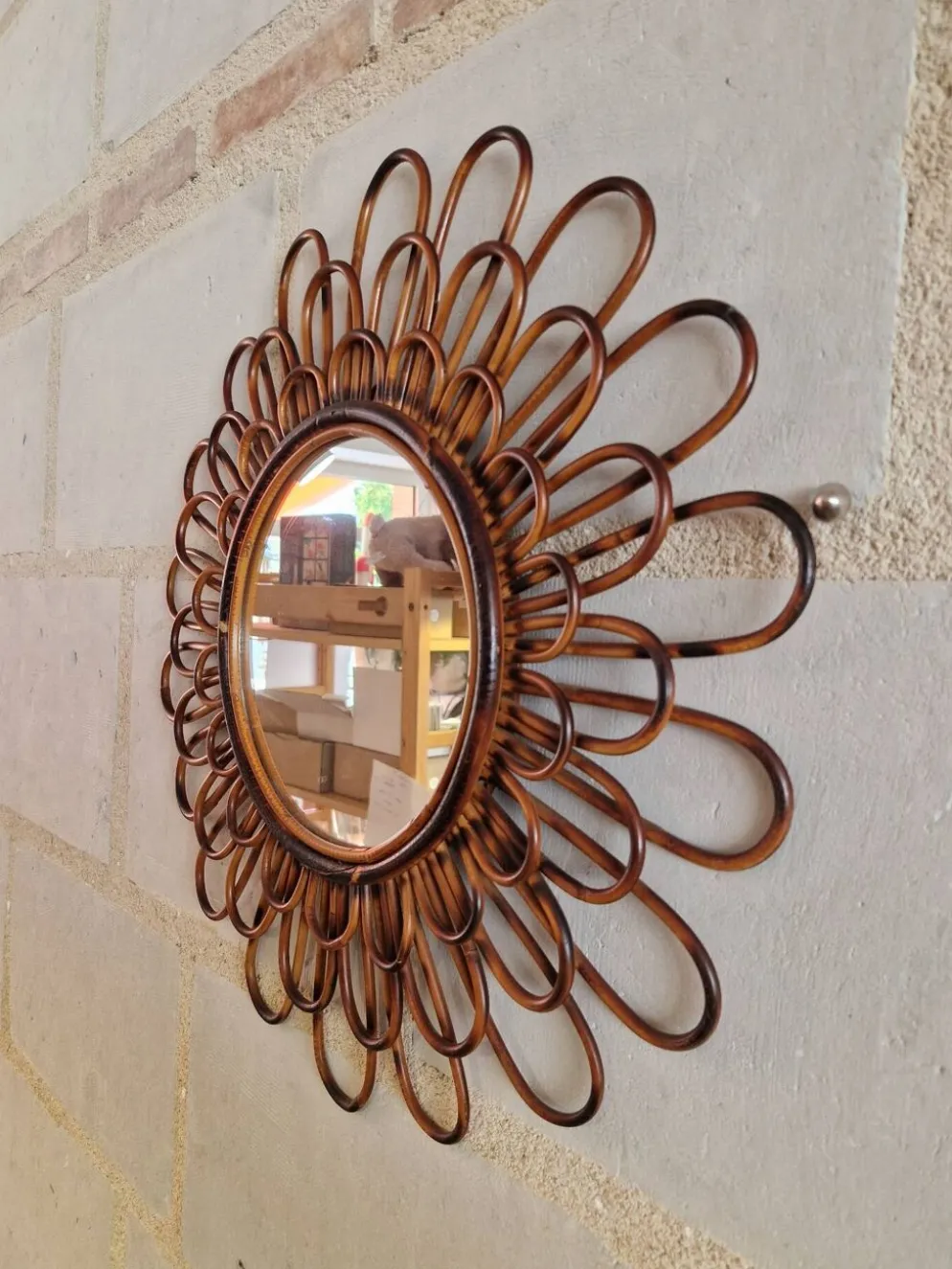 Ancien Miroir En Rotin