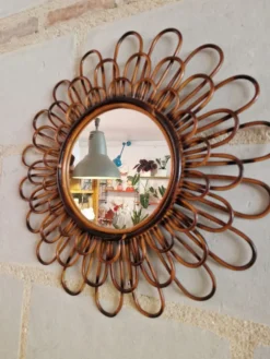 Ancien Miroir En Rotin
