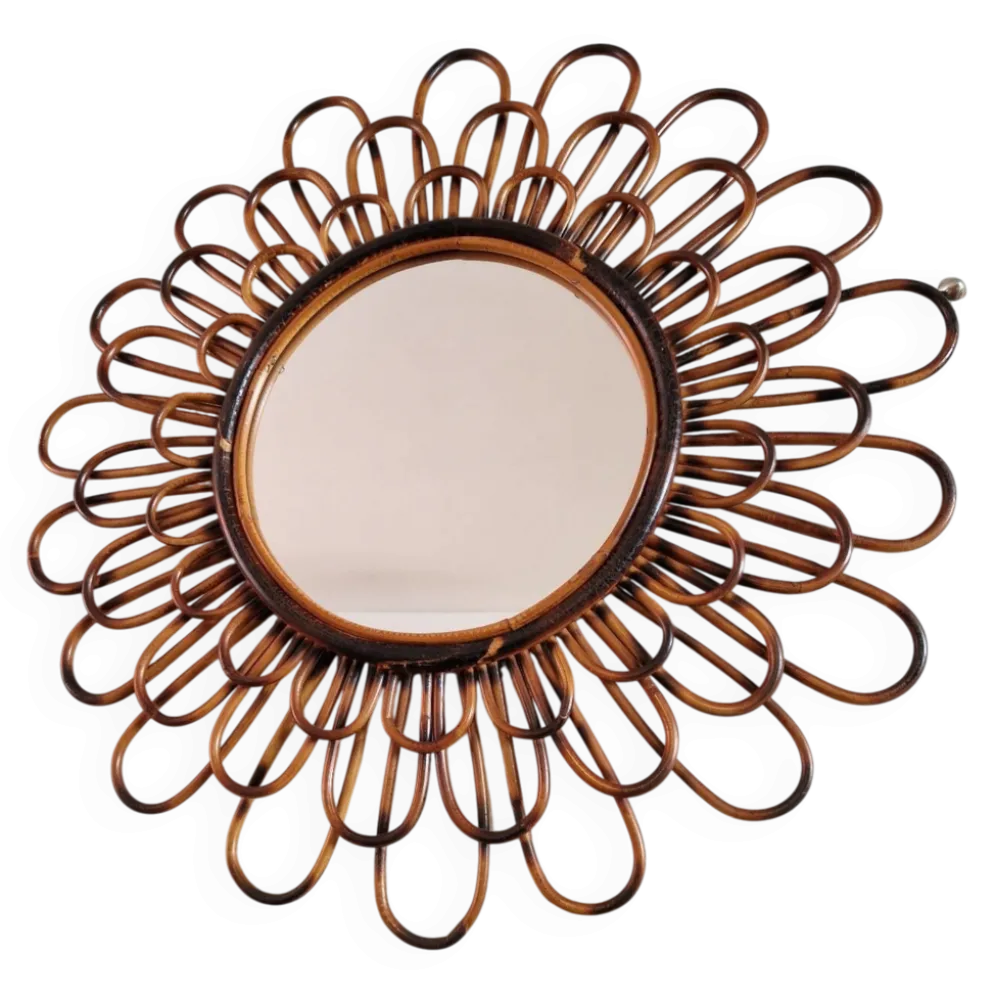 Ancien Miroir En Rotin