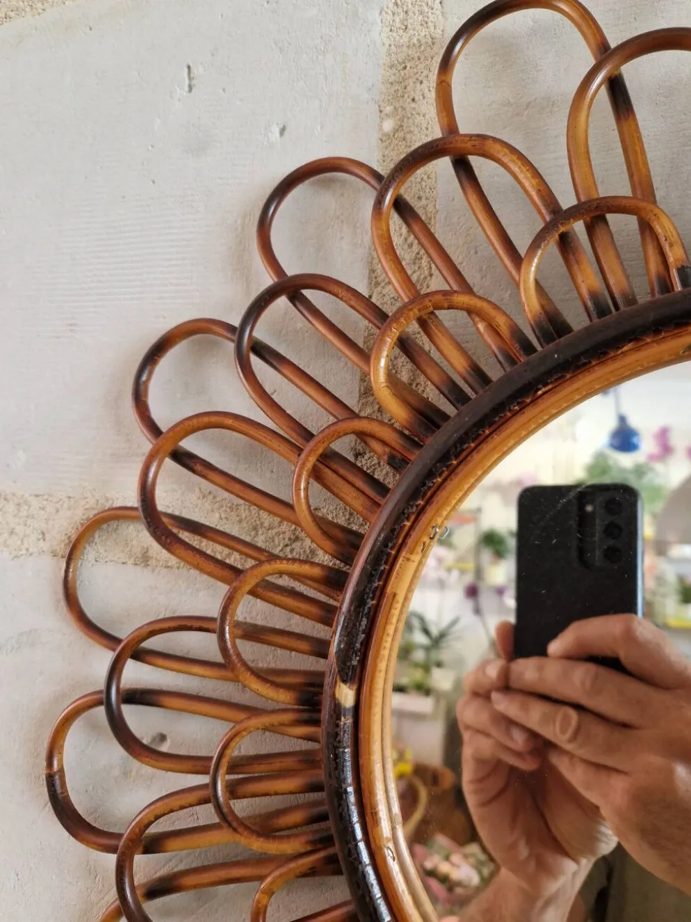 Ancien Miroir En Rotin