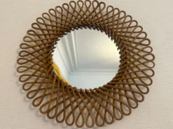 Ancien miroir en rotin Art Vannerie vintage
