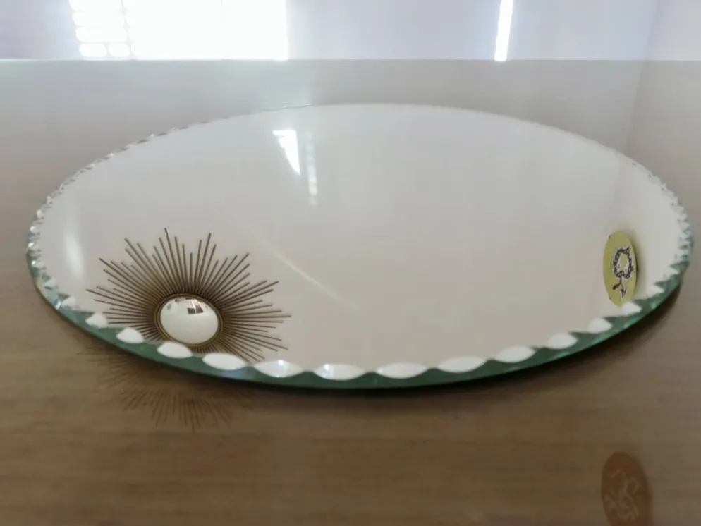 Ancien miroir rond, biseauté, à poser, art déco, années 40 50