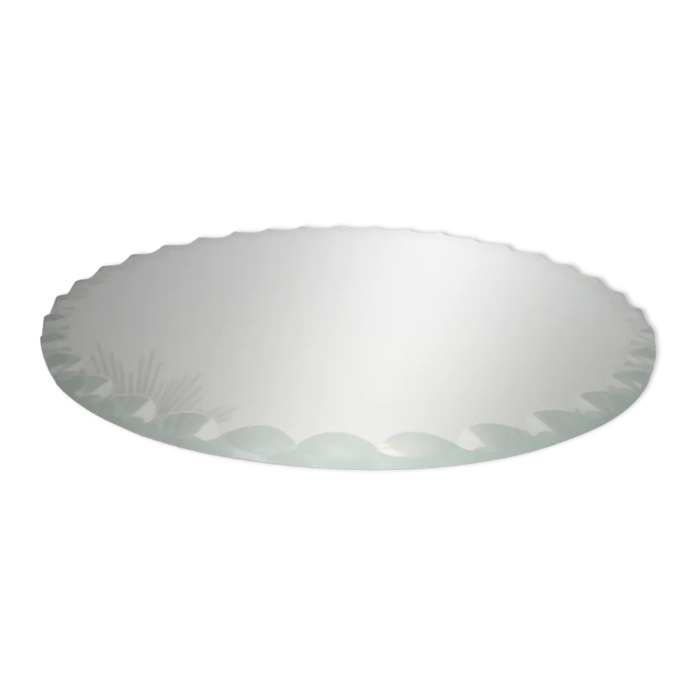 Ancien miroir rond, à poser, art déco, biseauté, années 40 50