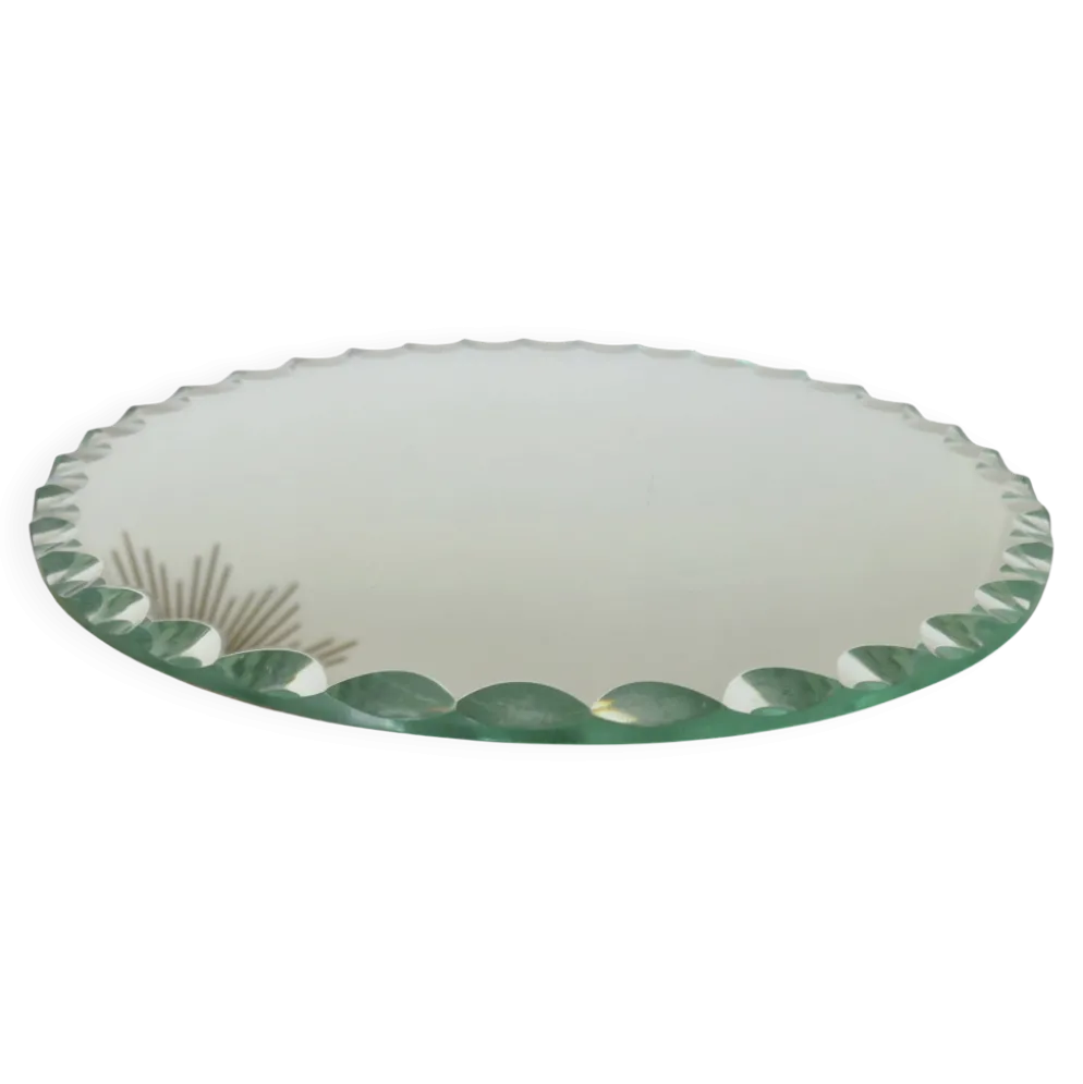 Ancien miroir rond, à poser, art déco, biseauté, années 40 50